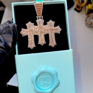 Creme Noire Jewels Rose Gold Crystal Diamond Stone 3 Cross Chain